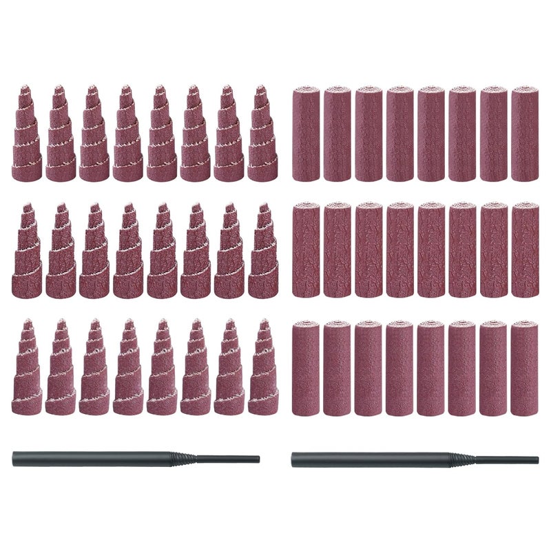 Sysarua 50 Pcs 1-1/2 Inch Sand Paper Including 2 Porting Mandrel, Rotary Flap Disc, Abrasive Cartridge Rolls, Cone Cylinder, 1/4" Shank Die Grinder Sanding Bits for Metal Wood Working - Image 1